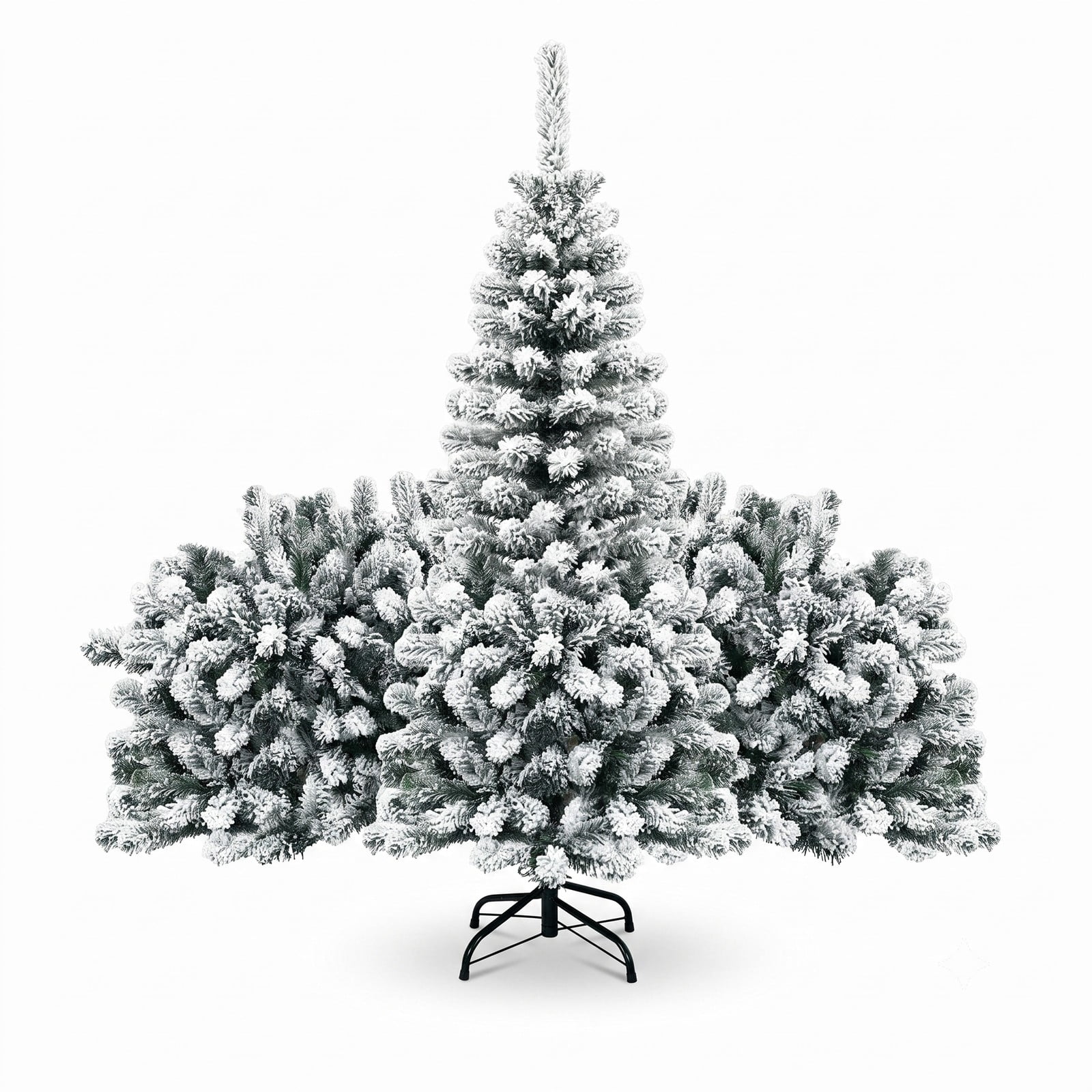 RUIE 4.5 FT Unlit Snow Flocked Artificial Pencil Christmas Tree, Hinged Slim Xmas Tree with 242 Branch Tips and Metal Stand for Indoor Holiday Decor, White & Green