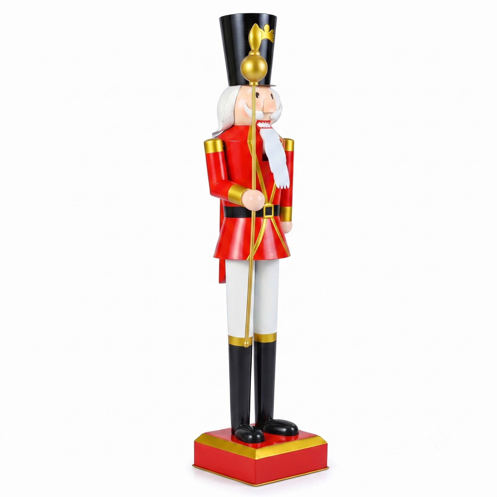 RUIE 4 FT Christmas Nutcracker Statue with High Hat & Scepter, Metal Holiday Nutcracker Soldier Figure with Hidden Lockable Storage for Indoor Outdoor, Black & Red