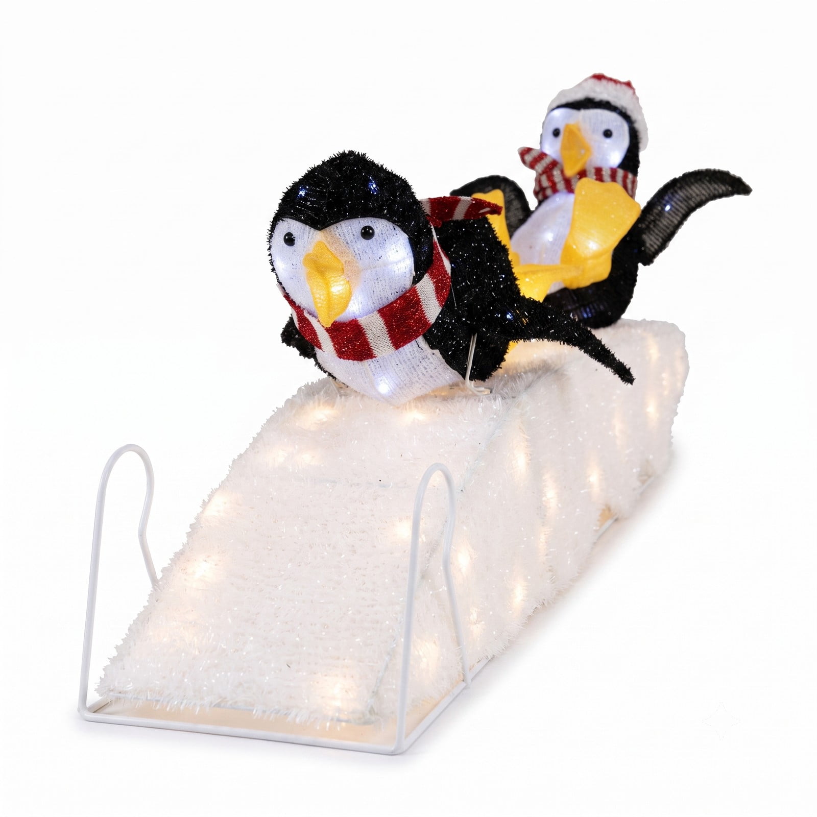 RUIE 4 Feet Christmas Penguin Ice Skating Decoration with Snowy Slide, 130 LED Lights Lighted Outdoor Indoor Holiday Yard Decor, Black White Yellow