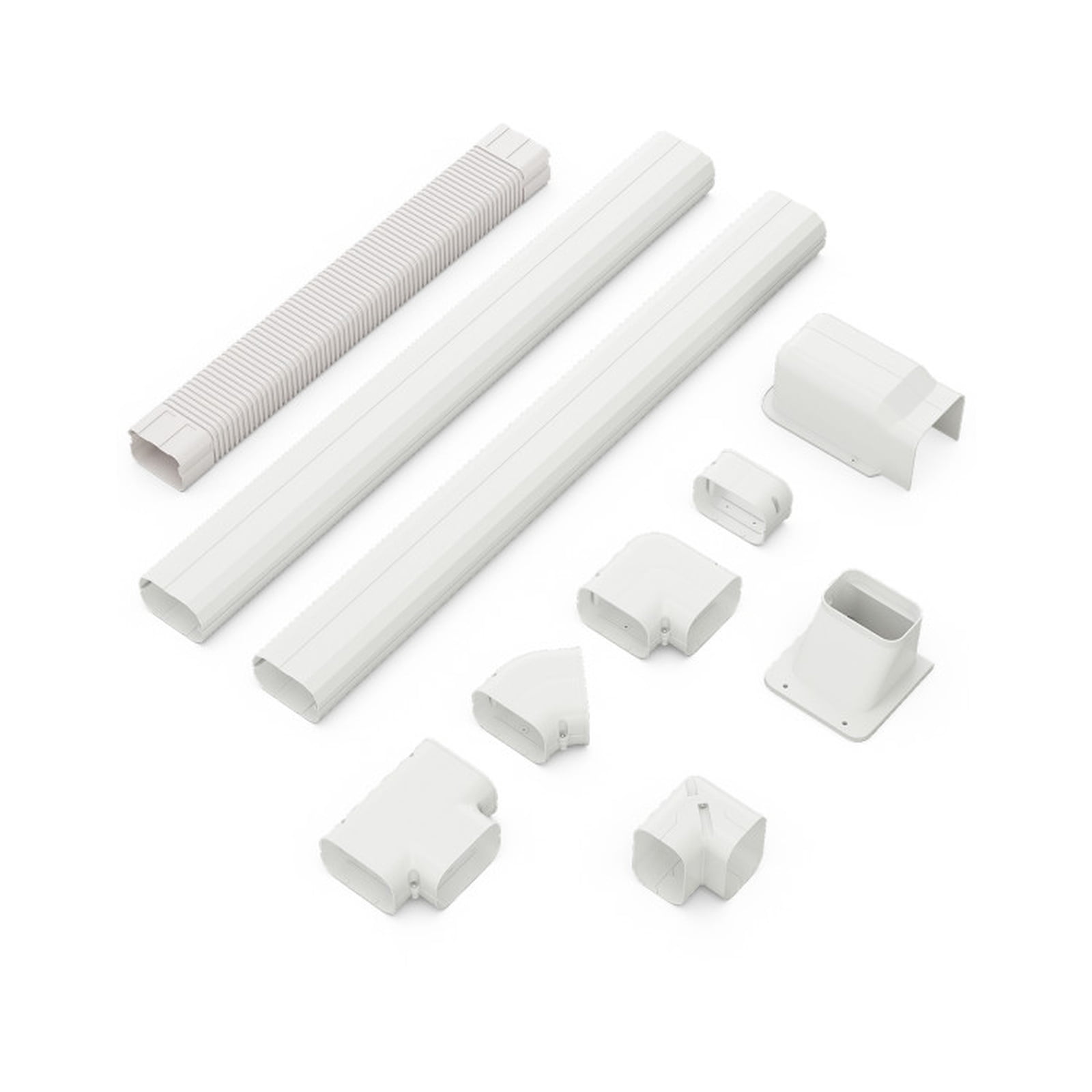 RUIE 4 Inch Mini Split Line Set Cover Kit, Decorative PVC Slim Duct Cover for Ductless Mini Split & Central AC 7000-24000 BTU, Paintable Weather-Resistant Line Cover Kit, White