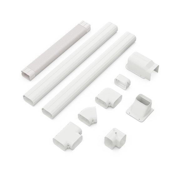 RUIE 4 Inch Mini Split Line Set Cover Kit, Decorative PVC Slim Duct Cover for Ductless Mini Split & Central AC 7000-24000 BTU, Paintable Weather-Resistant Line Cover Kit, White