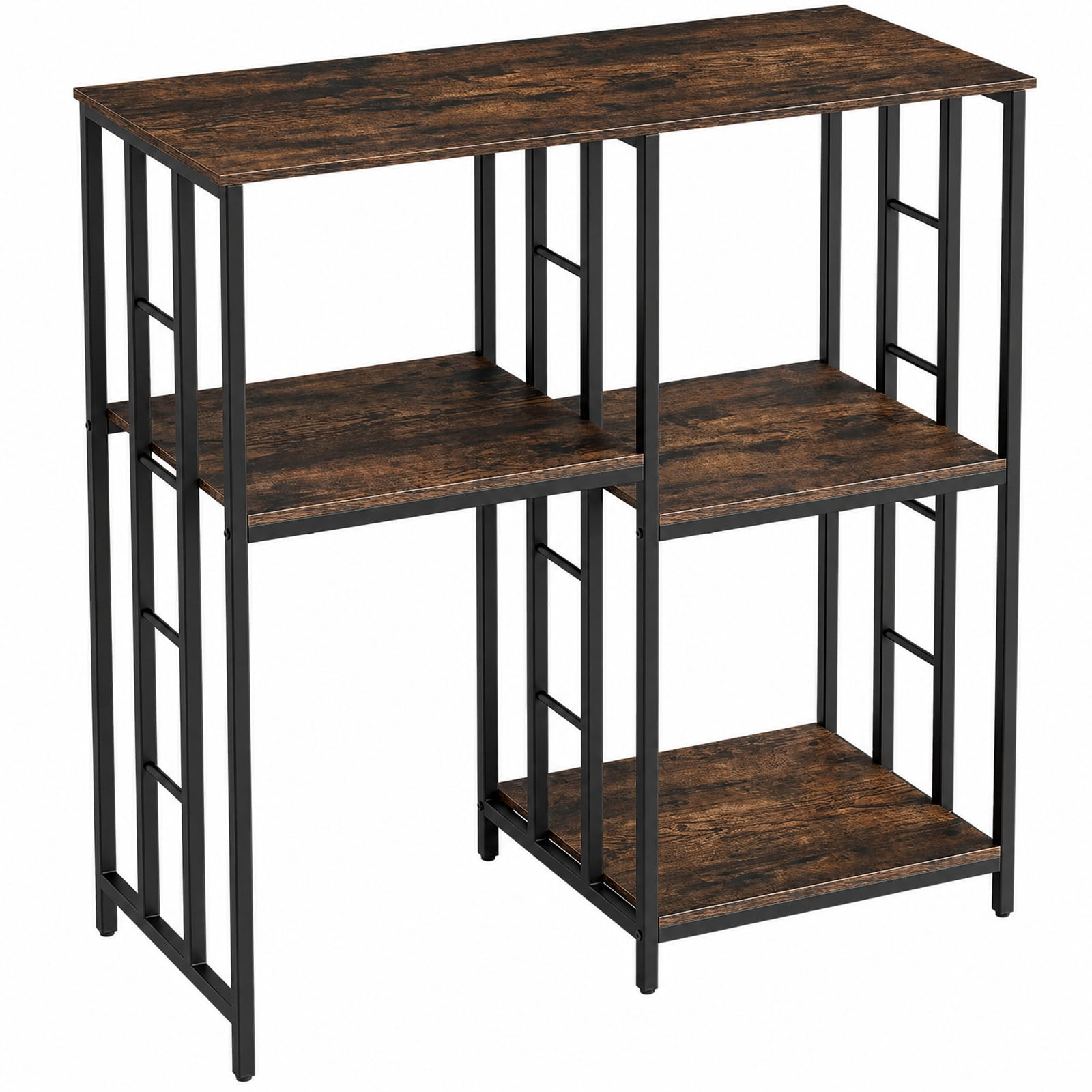 RUIE 4-Tier Heavy-Duty Kitchen Baker's Rack, Industrial Coffee Bar Microwave Oven Stand with Reversible Layout and Anti-Tipping Kit, Brown
