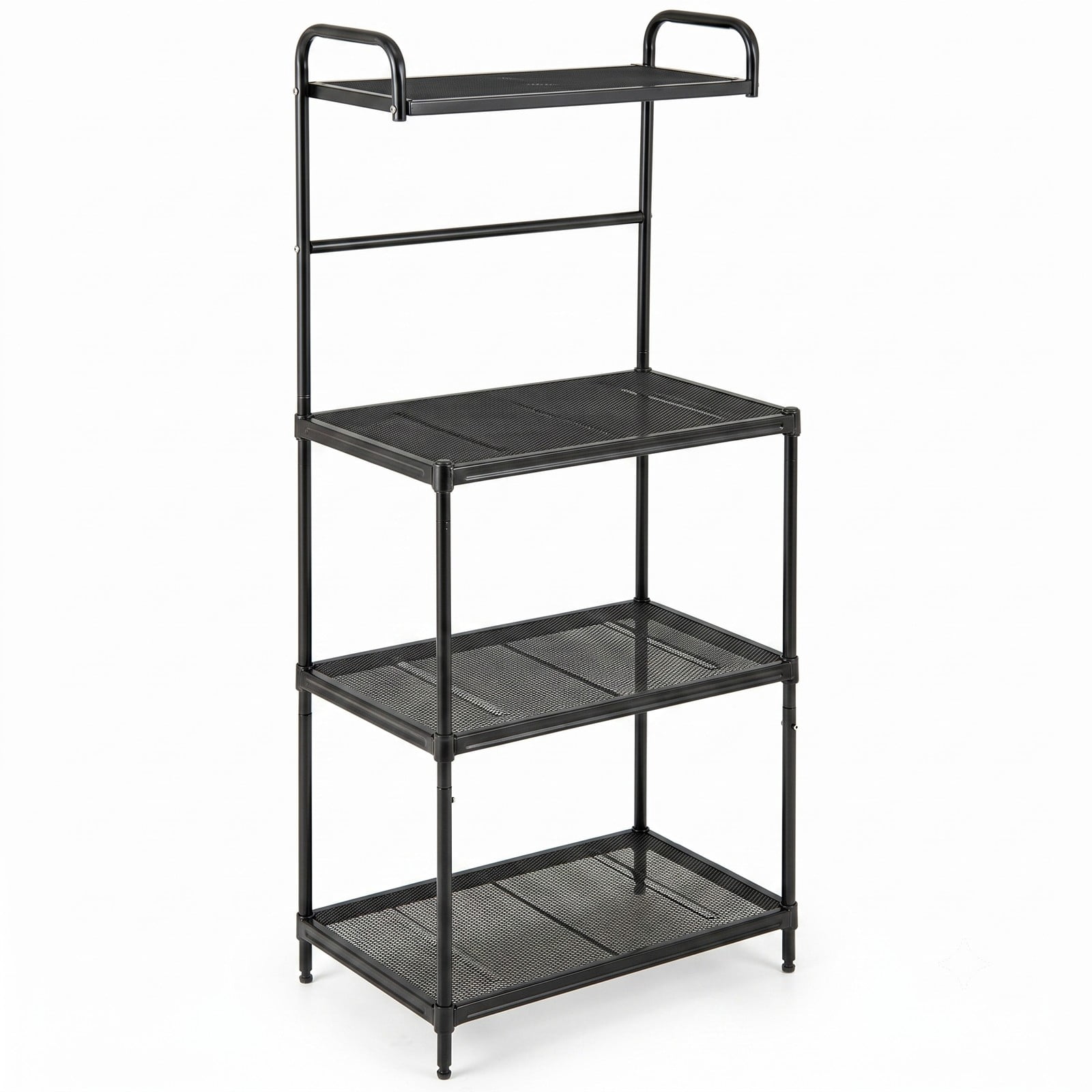 RUIE 4-Tier Kitchen Microwave Storage Rack, Freestanding Baker's Rack Organizer with Metal Shelves, Heavy-Duty Iron Utility Stand for Pantry Living Room, Black