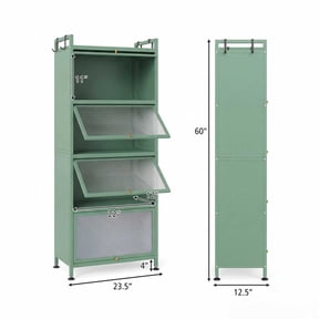 RUIE 5-Tier Kitchen Bakers Rack with Flip-up Doors, Microwave Storage Shelf Cabinet Stand for Kitchen Pantry, Green