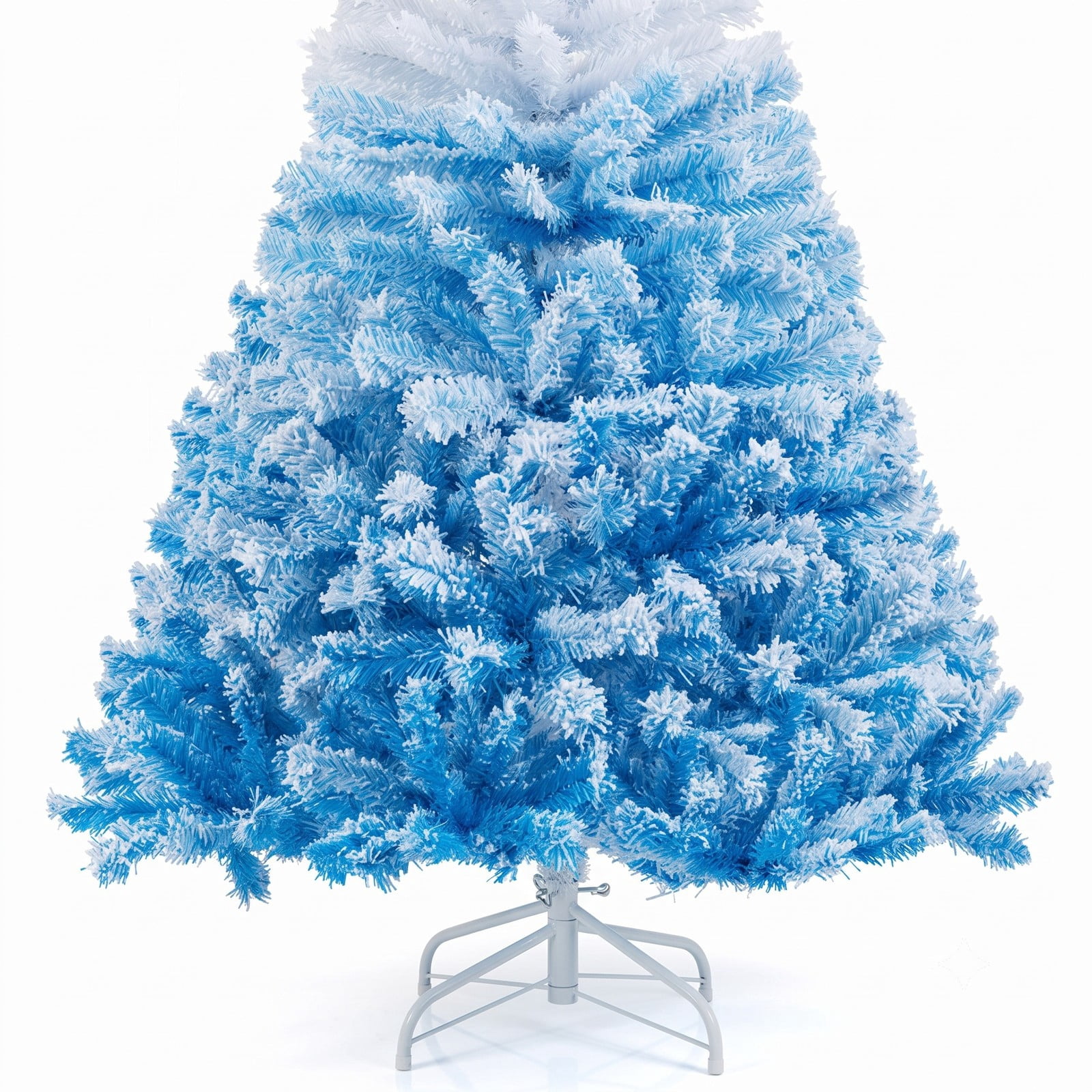 RUIE 5FT Artificial Christmas Tree, 456 Branch Tips Snow-Flocked Gradient Pine Xmas Tree with Folding Metal Stand for Home Office Holiday Decor, White & Blue