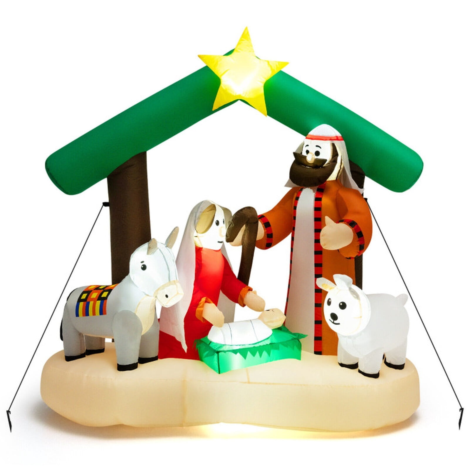 RUIE 6.7 ft Christmas Inflatable Nativity Scene with LED Lights, Waterproof Blow Up Holy Family Outdoor Yard Decoration for Lawn