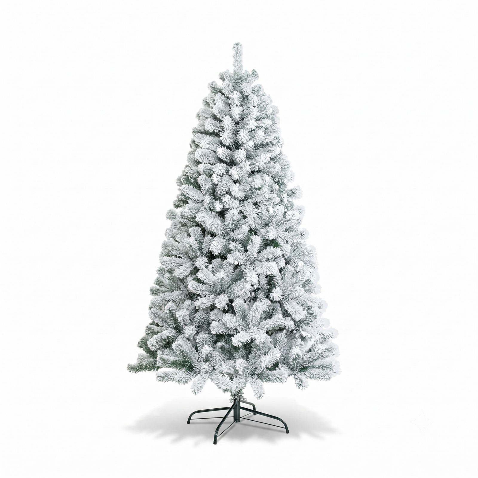 RUIE 6 FT Artificial Christmas Tree, Snow Flocked Hinged Full Xmas Tree with Metal Stand, 600 Branch Tips PVC Holiday Tree for Home Apartment Party Indoor, White