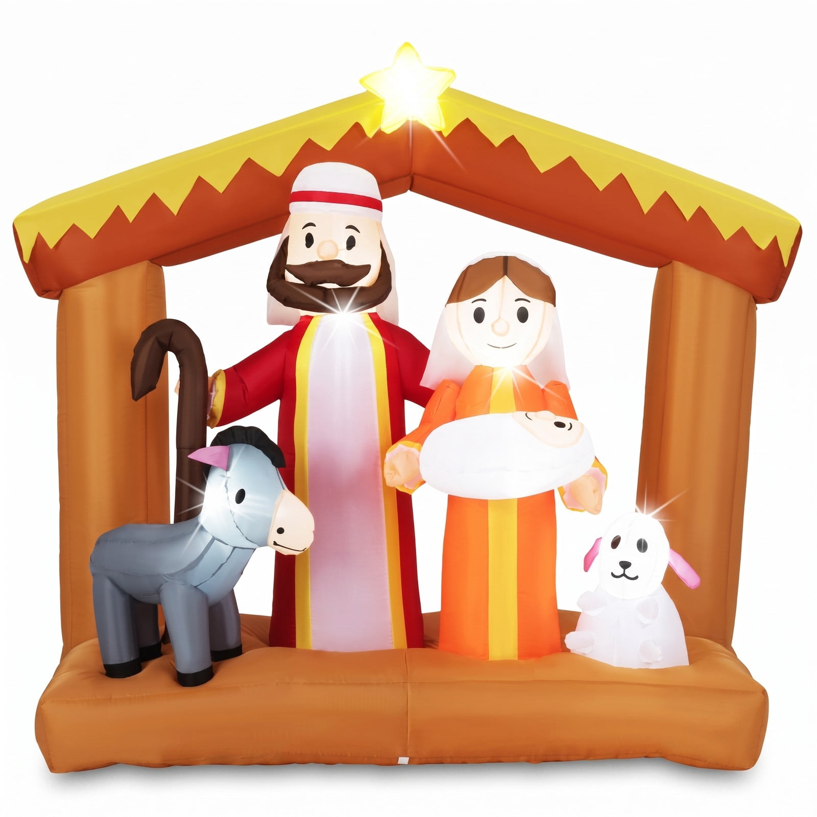RUIE 6 FT Christmas Inflatable Nativity Scene Outdoor Yard Decoration with Built-in LED Lights, Weatherproof Blow-Up Holiday Lawn Display, Multi-Color