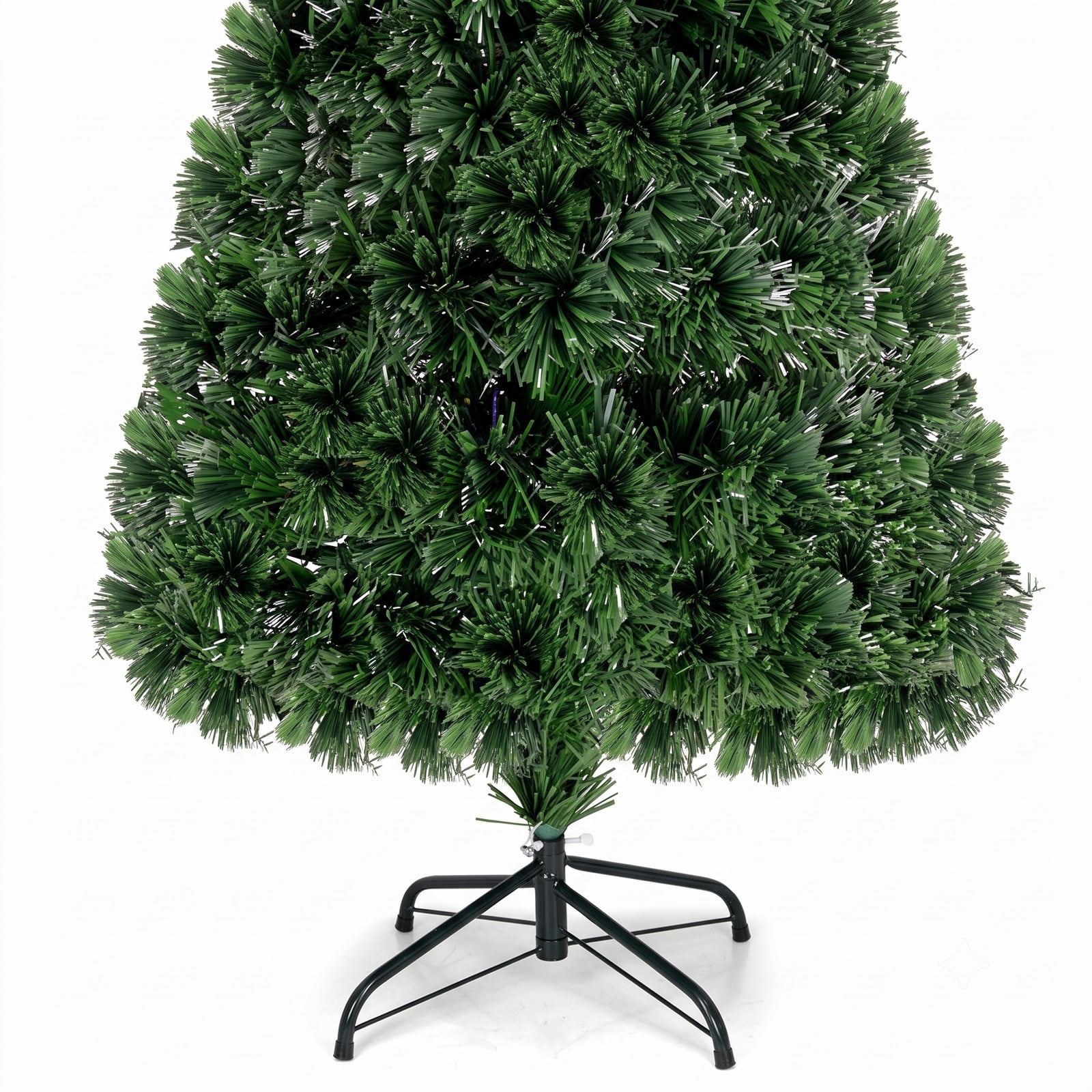 RUIE 6 FT Fiber Optic Artificial Christmas Tree, Pre-Lit PVC Xmas Tree with 220 Tips, 7-Color Changing LED Lights and Plastic Stand for Indoor Holiday Decoration, Green
