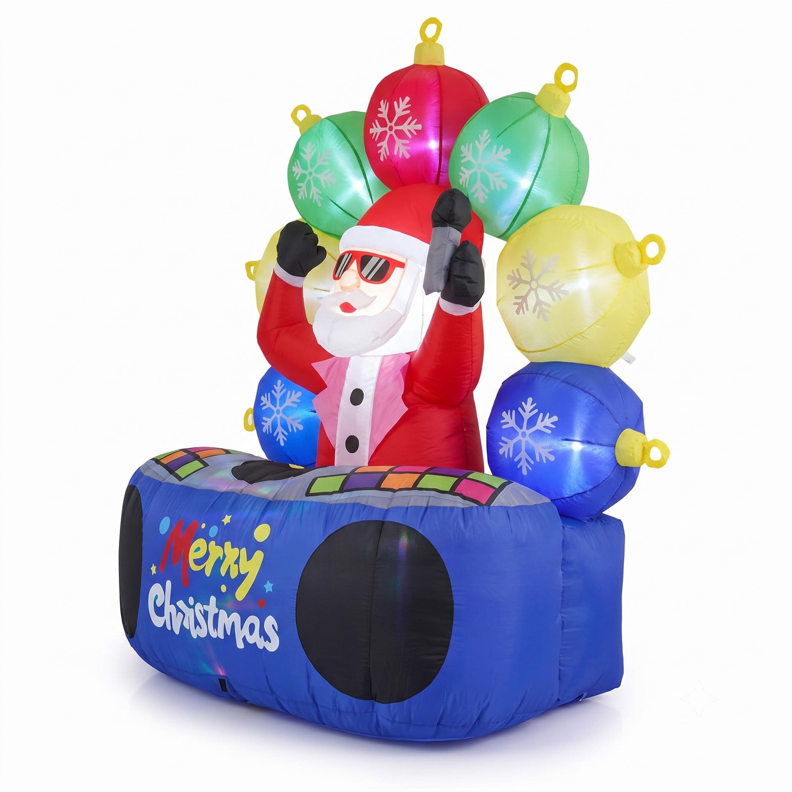 RUIE 6 FT Inflatable DJ Santa Claus with Rotating Music Light and Flashing RGB LEDs, Blow Up Christmas Yard Decoration for Outdoor Lawn Garden Holiday, Multi-Color