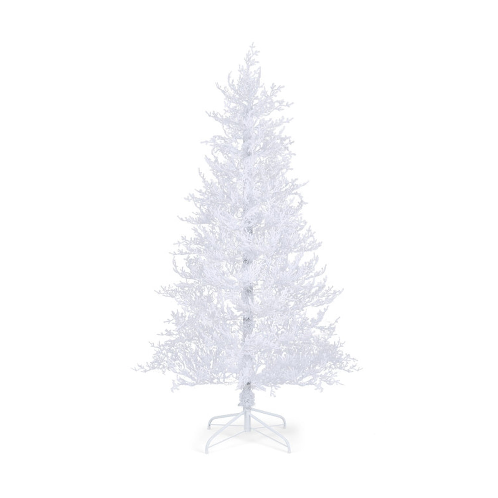 RUIE 6 FT Pre-Lit Flocked Christmas Tree, White Artificial Xmas Tree with 300 Dual-Color LED Lights & Timer