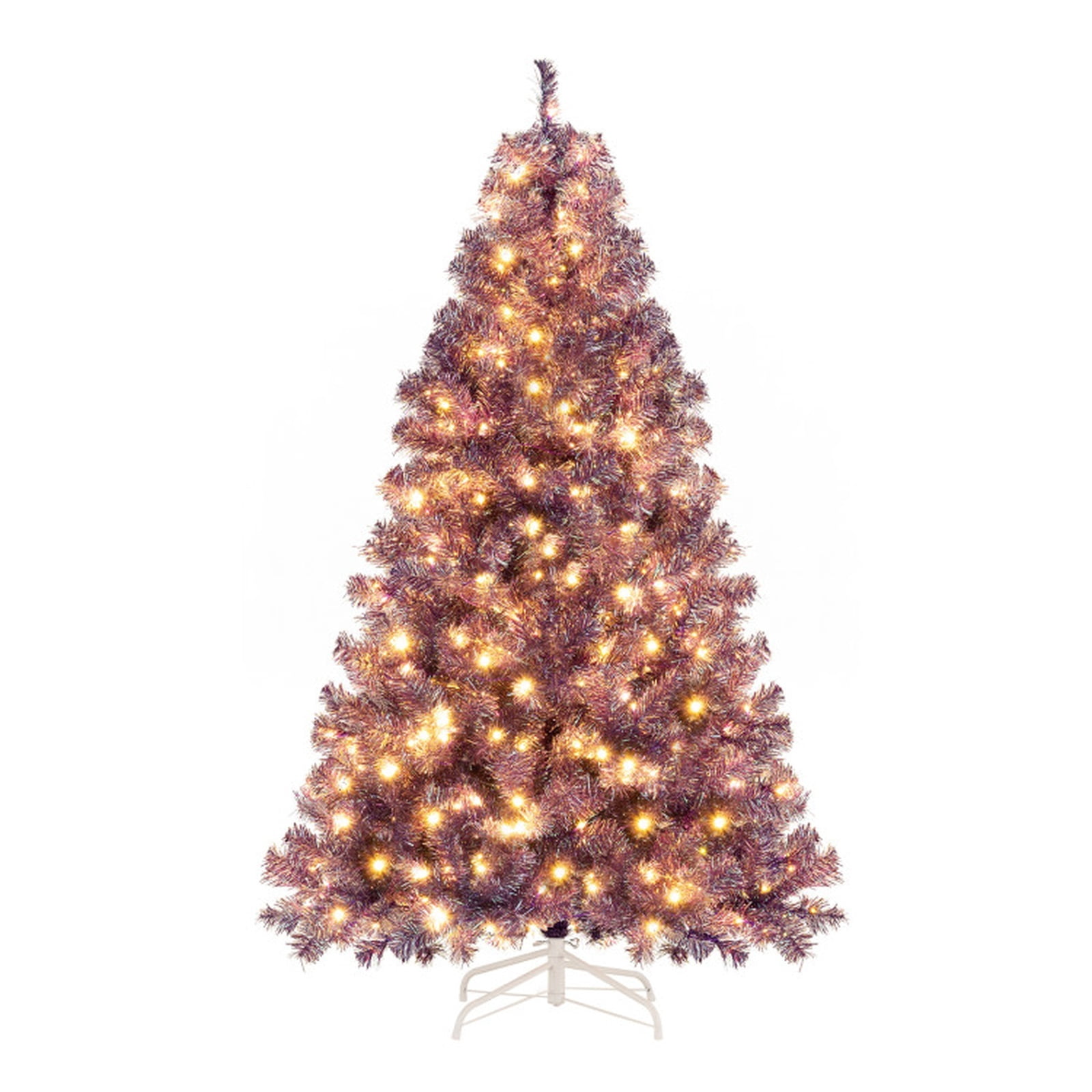 RUIE 6 FT Pre-Lit Tinsel Christmas Tree, Deep Purple Artificial Xmas Tree with 250 LED Lights