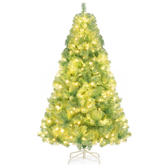 RUIE 6 FT Pre-Lit Tinsel Christmas Tree, Fruit Green Artificial Xmas Tree with 250 LED Lights