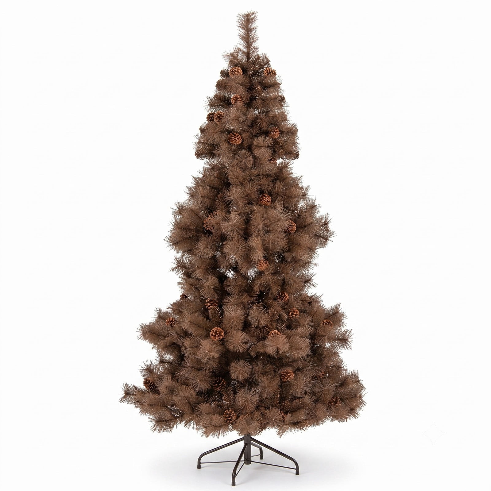 RUIE 6 Ft Artificial Christmas Tree with 493 Branch Tips and 200 Warm White LED Lights, Pre-Lit Hinged Pine Xmas Tree with Metal Stand for Home Office, Chocolate Brown