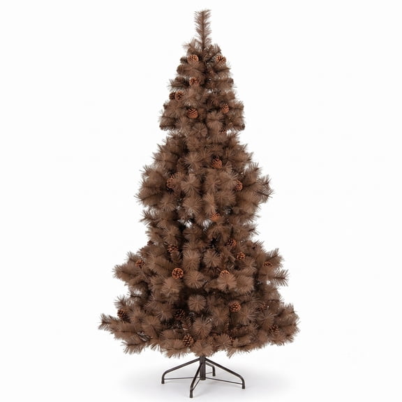RUIE 6 ft Christmas Decoration, Pre-Lit Hinged Artificial Christmas Tree with 200 Warm White LED Lights, 493 Branch Tips and Metal Stand, Chocolate Brown