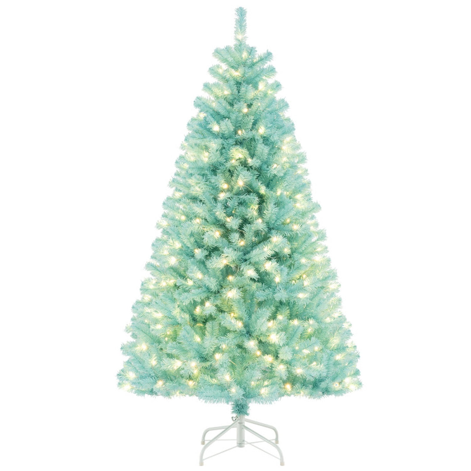 RUIE 6 ft Blue Artificial Christmas Tree, Pre-Lit Xmas Tree with 280 LED Lights, 758 Branch Tips and Foldable Stand for Office