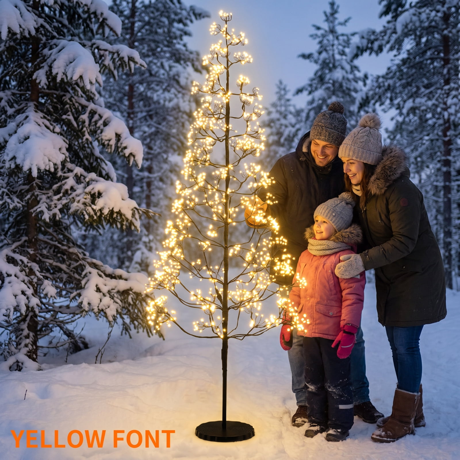 RUIE 6 ft Lighted Alpine Christmas Tree, Pre-Lit Black Cedar Tree with 1500 LED Lights and Weighted Concrete Base for Porch