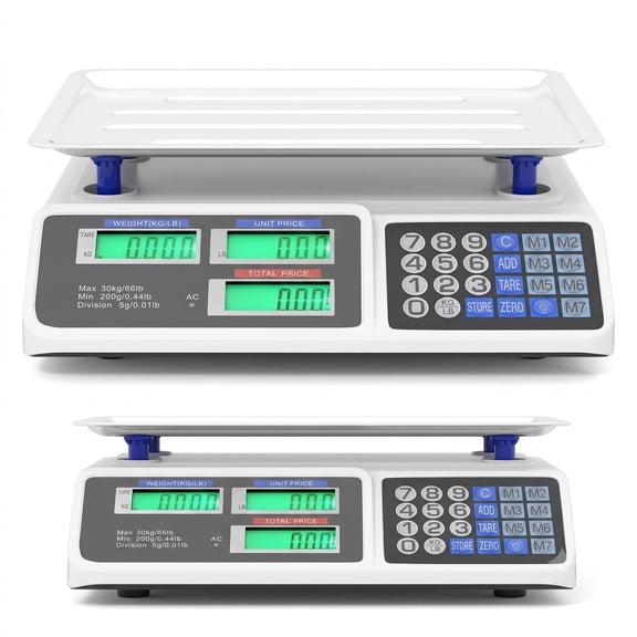 RUIE 66lb Commercial Price Computing Scale, Digital Food Weighing Scale with Dual LCD Displays, Backlight & Accumulate Function for Deli Market Grocery Store, Silver