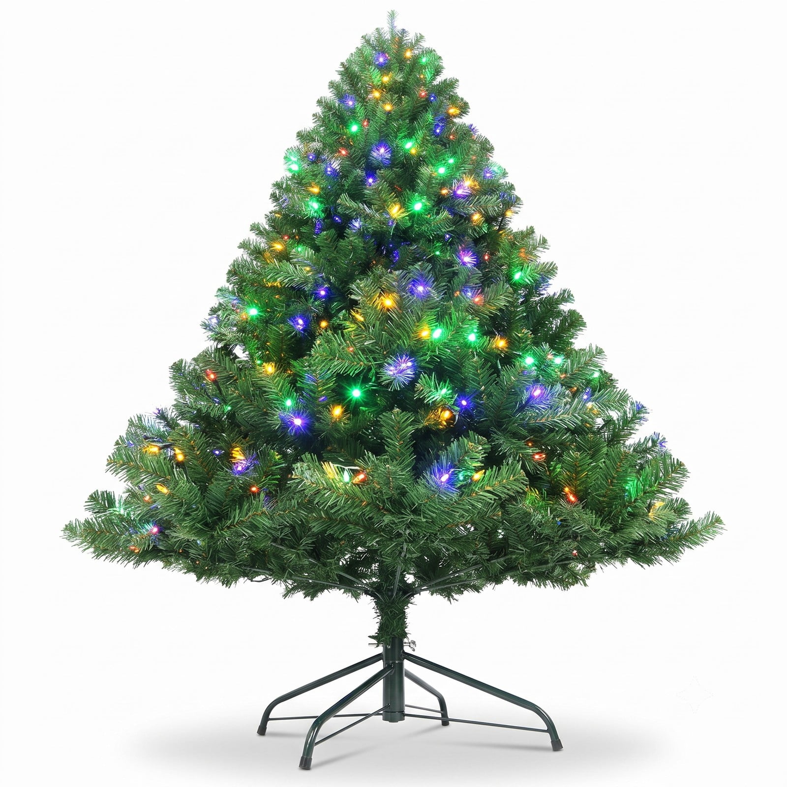 RUIE 6FT Pre-Lit Artificial Christmas Tree with 350 Remote-Controlled Color-Changing LED Lights, 845 Hinged Tips Full Holiday Xmas Tree with Metal Stand, Green