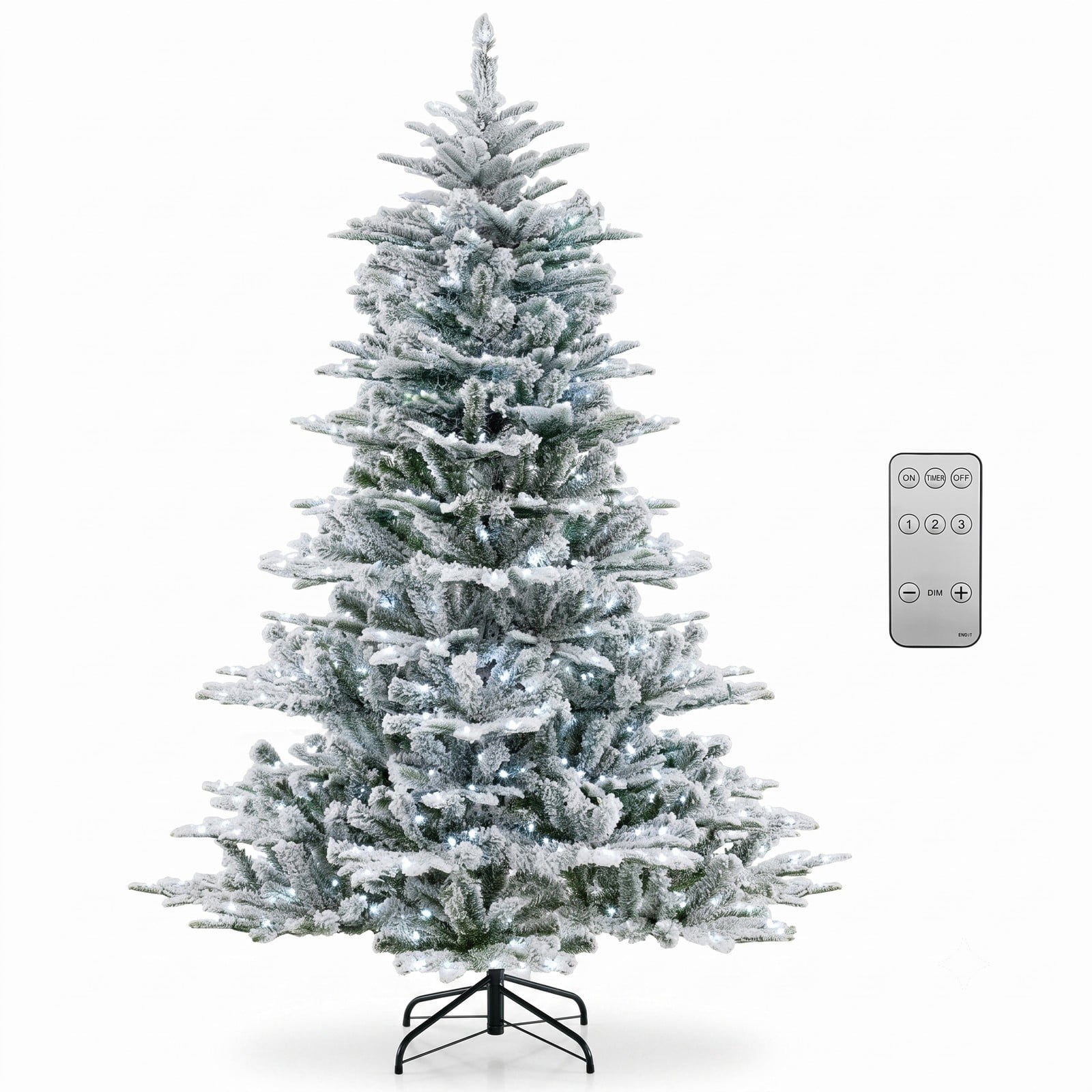 RUIE 6FT Snow Flocked Artificial Christmas Tree with 500 Cool White LED Lights, Remote Control, Timer & Hinged Branches, Pre-Lit Indoor Holiday Tree, Green & White