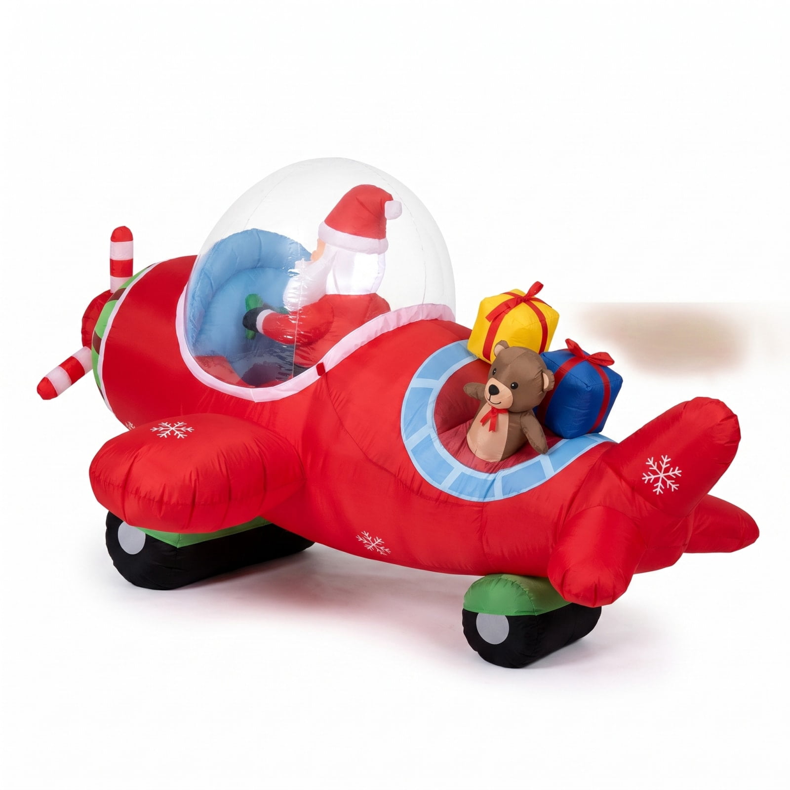 RUIE 7.2 FT Christmas Inflatables, Blow Up Santa Airplane with Bear and Gift Boxes, LED Lighted Outdoor Yard Decorations for Lawn - Multicolor