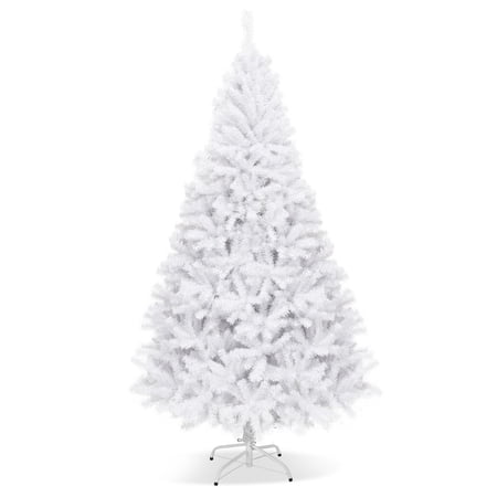 RUIE 7.5 FT Hinged Artificial Christmas Tree, Unlit White Xmas Tree with Solid Iron Stand, 1346 Tips