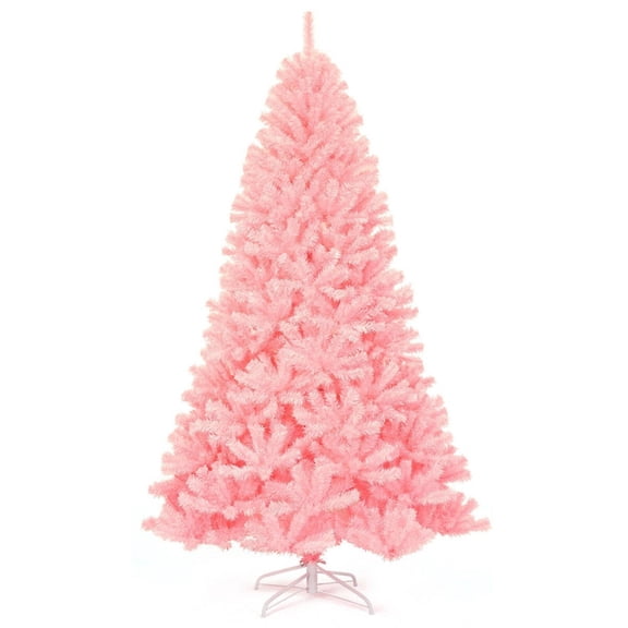 RUIE 7.5 FT Pink Artificial Christmas Tree, Unlit Full Hinged Spruce Xmas Tree with Metal Stand