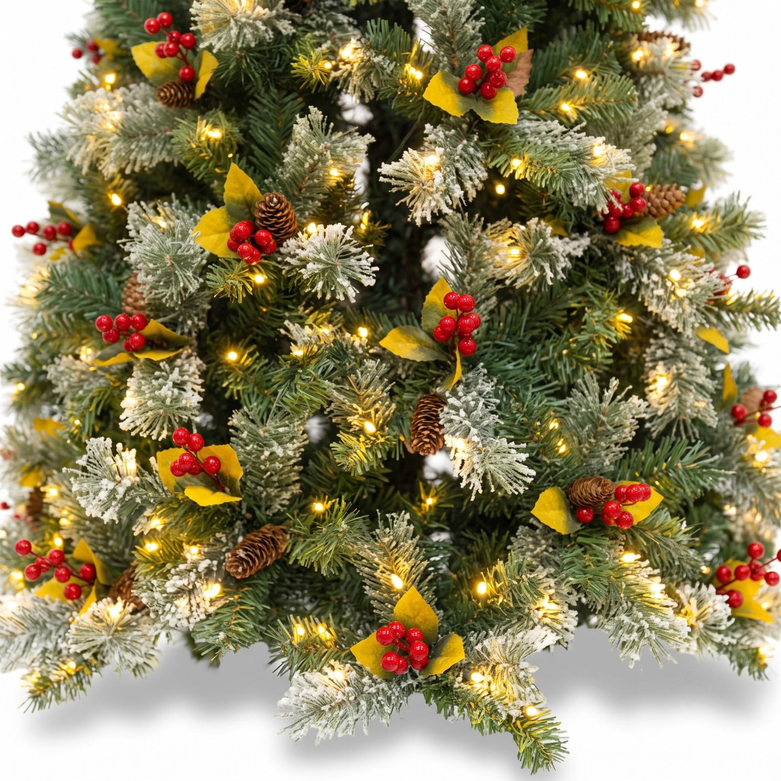 RUIE 7.5 FT Pre-Lit Artificial Christmas Tree with 1096 Branch Tips, 460 Warm White LED Lights, 8 Lighting Modes and Foldable Metal Stand for Indoor Holiday, Green