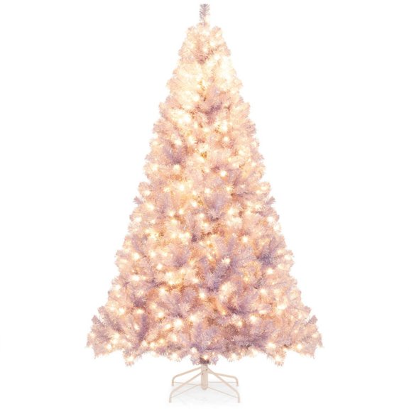 RUIE 7.5 FT Pre-Lit Lavender Tinsel Christmas Tree, Artificial Xmas Tree with 550 LED Lights