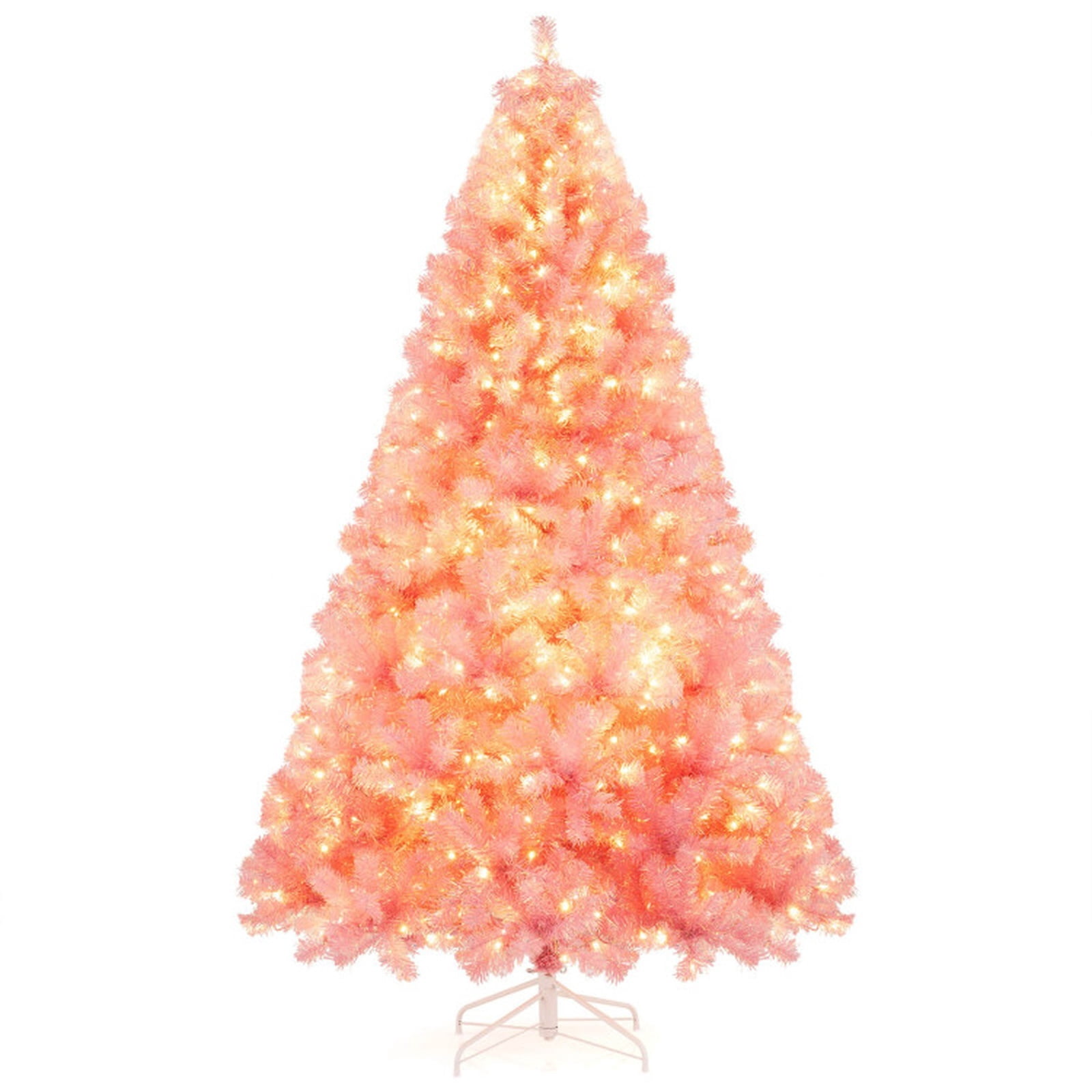 RUIE 7.5 FT Pre-Lit Pink Tinsel Christmas Tree, Artificial Xmas Tree with 550 LED Lights, 1300 Tips