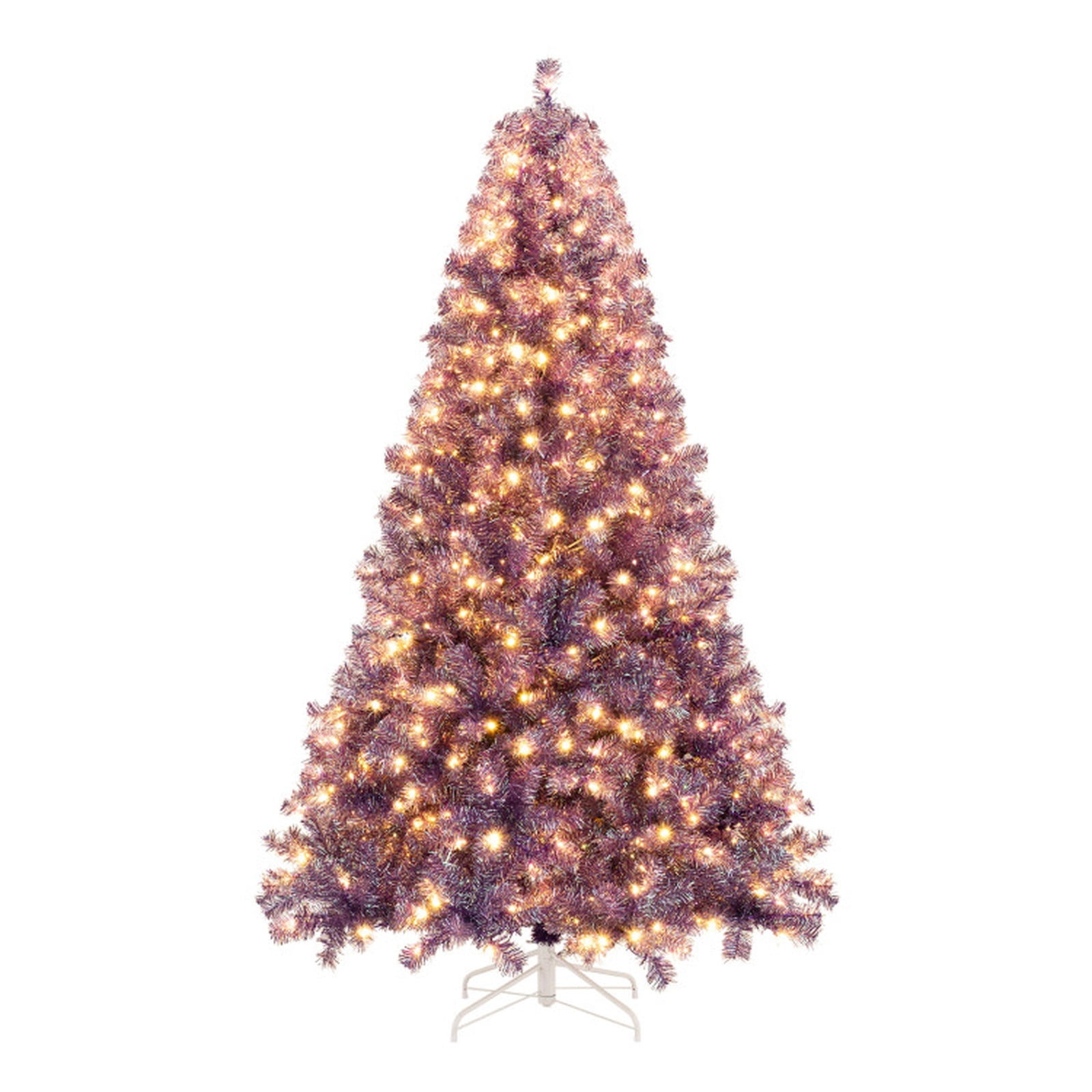 RUIE 7.5 FT Pre-Lit Tinsel Christmas Tree, Deep Purple Artificial Xmas Tree with 550 LED Lights