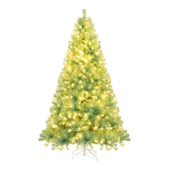 RUIE 7.5 FT Pre-Lit Tinsel Christmas Tree, Fruit Green Artificial Xmas Tree with 550 LED Lights