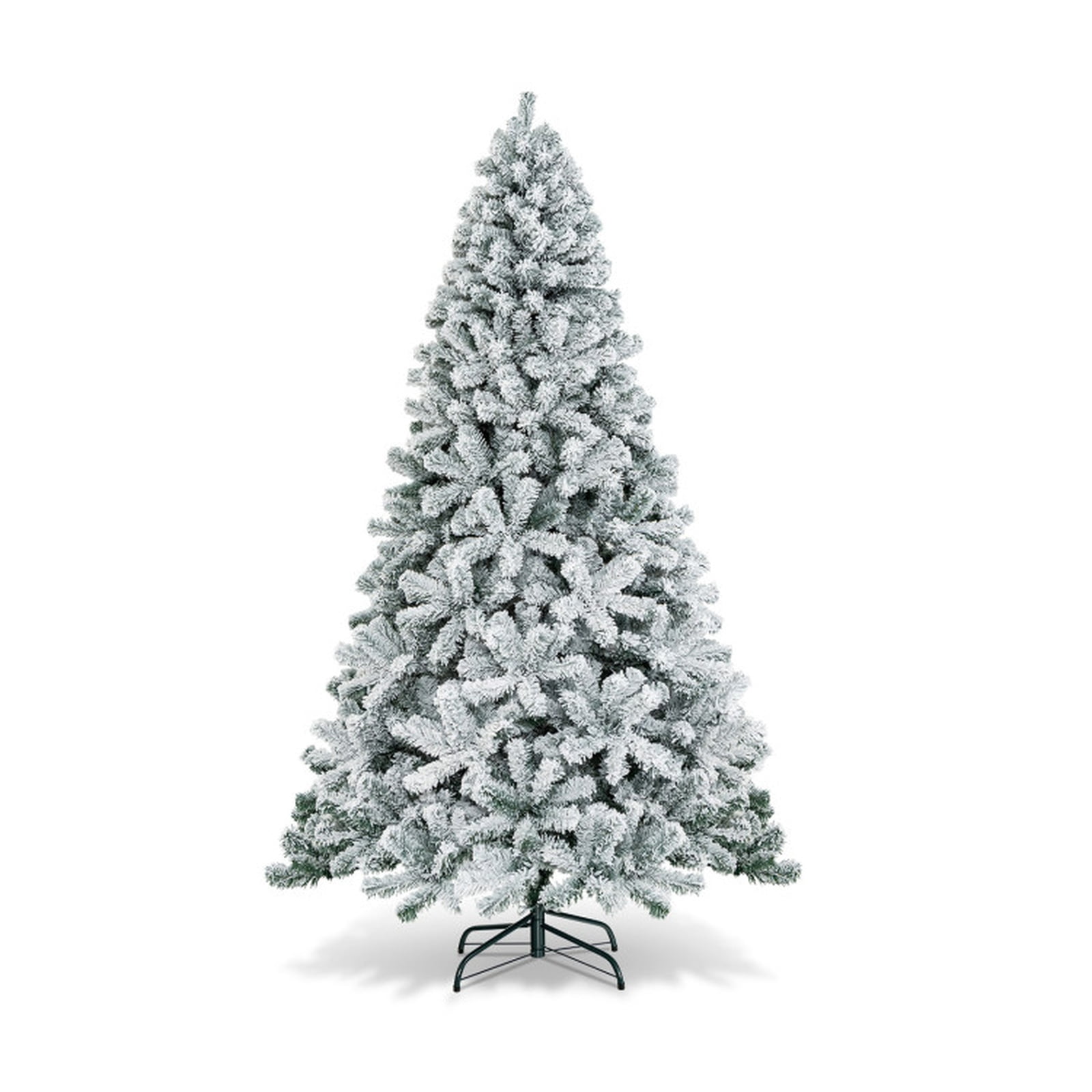 RUIE 7.5 FT Snow Flocked Artificial Christmas Tree, Unlit Hinged White Xmas Tree with Metal Stand