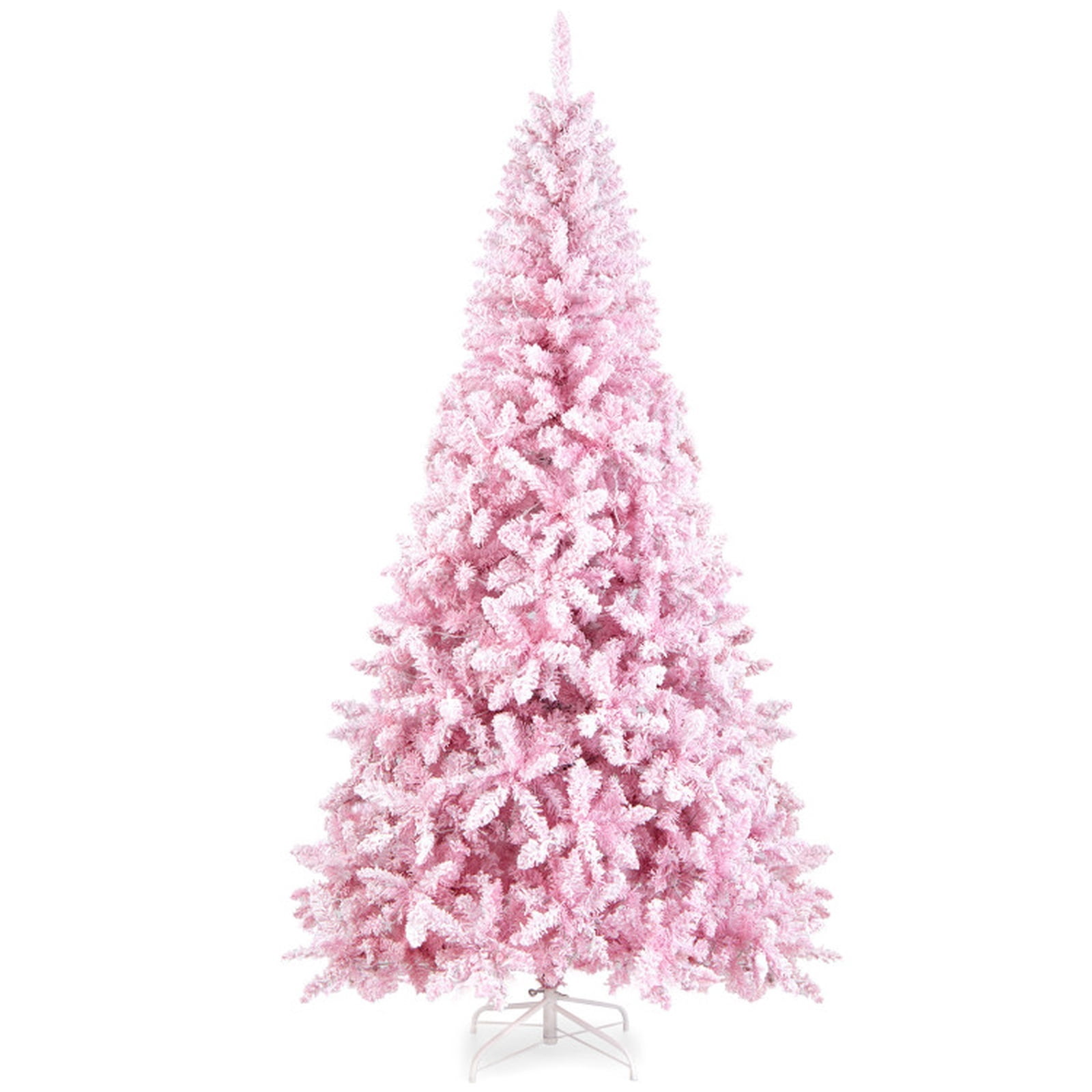 RUIE 7.5 ft Pink Flocked Christmas Tree, Pre-Lit Artificial Xmas Tree with 450 LED Lights and 1100 Branch Tips for Holiday Decor