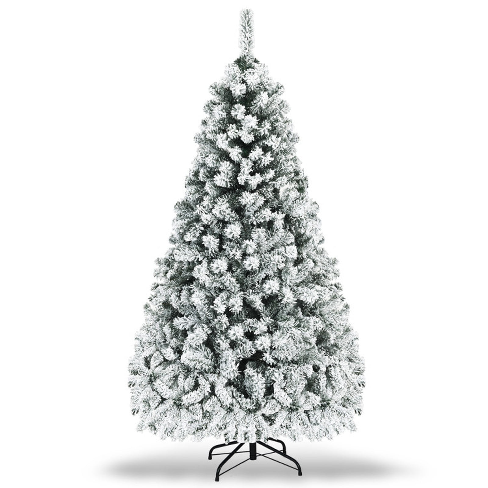 RUIE, 7.5 ft, Pre-Lit Artificial Christmas Tree, Tall Flocked Christmas Tree, 1010 Branch Tips, Snow Flocked, Hinged Branches for Christmas Party