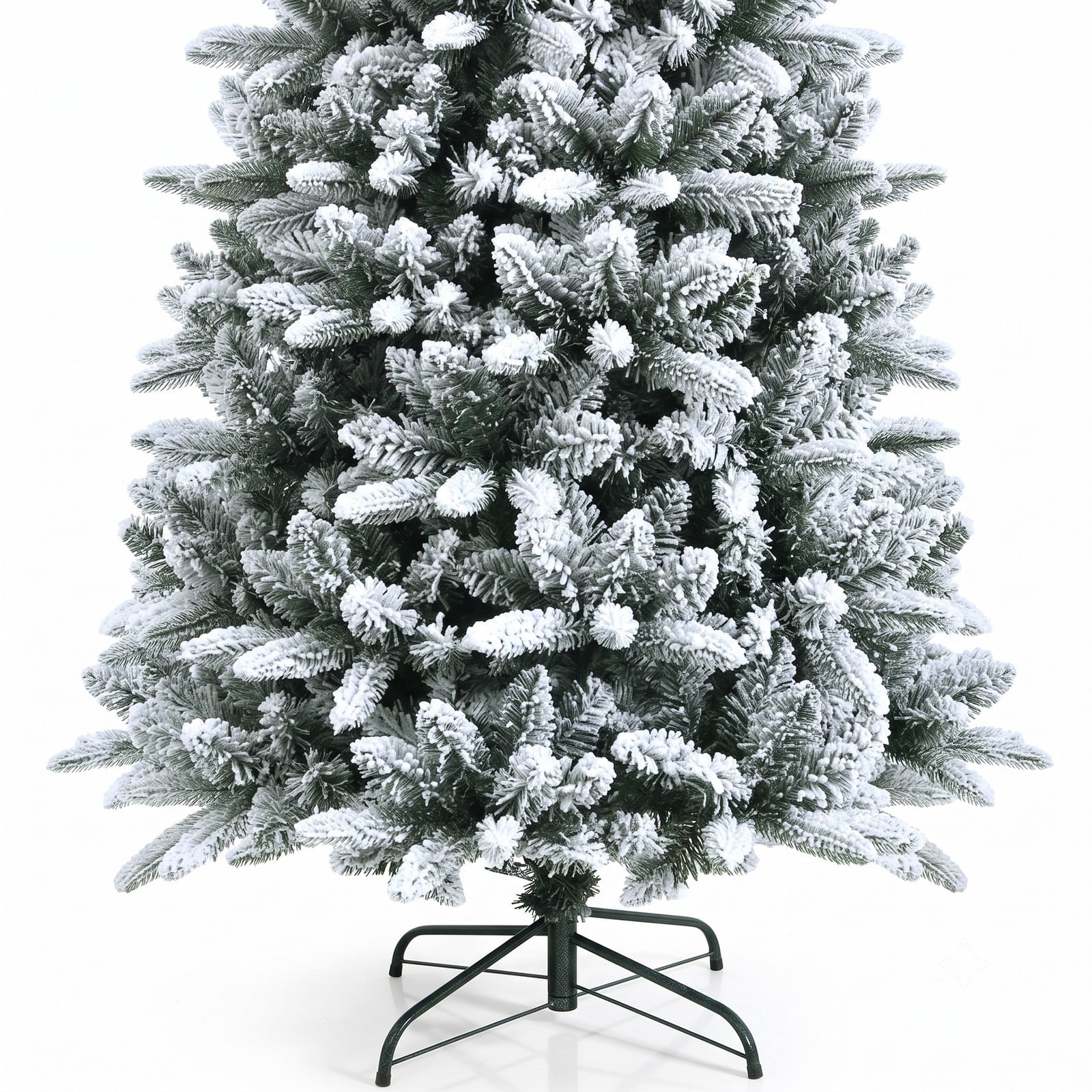 RUIE 7.5 ft Snow-Flocked Hinged Artificial Christmas Pencil Tree, Slim Unlit Xmas Tree with 1189 Mixed Tips and Metal Stand for Holiday Home Office Party, White