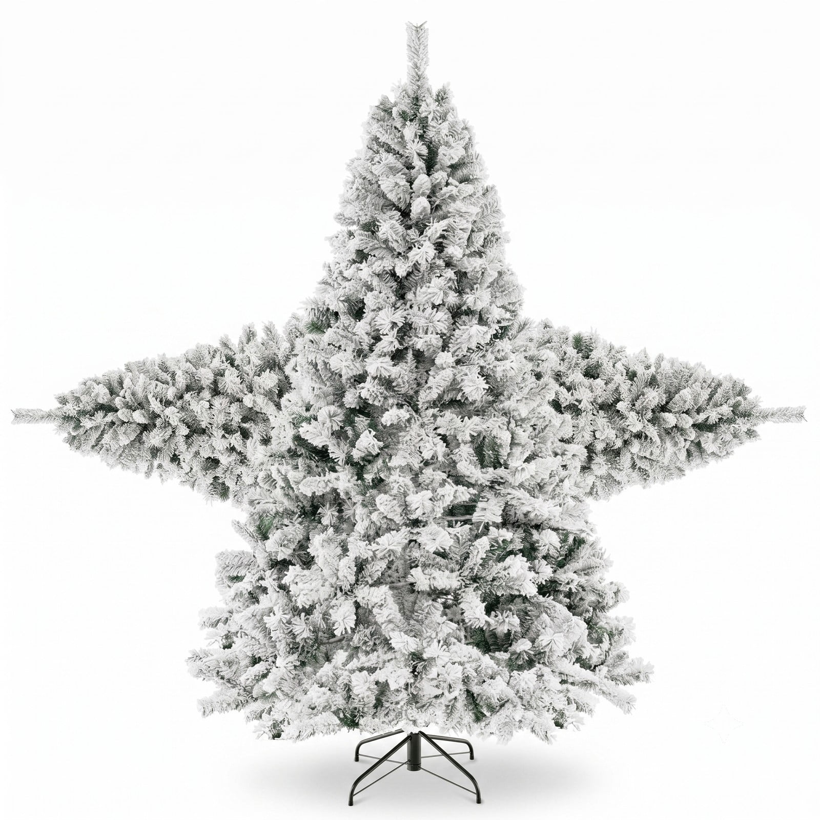 RUIE 7 FT Artificial Christmas Tree with 450 Warm White LED Lights, 3-Minute Quick Shape PVC Flocked Xmas Tree with Metal Stand for Holiday Home Office, Green & White