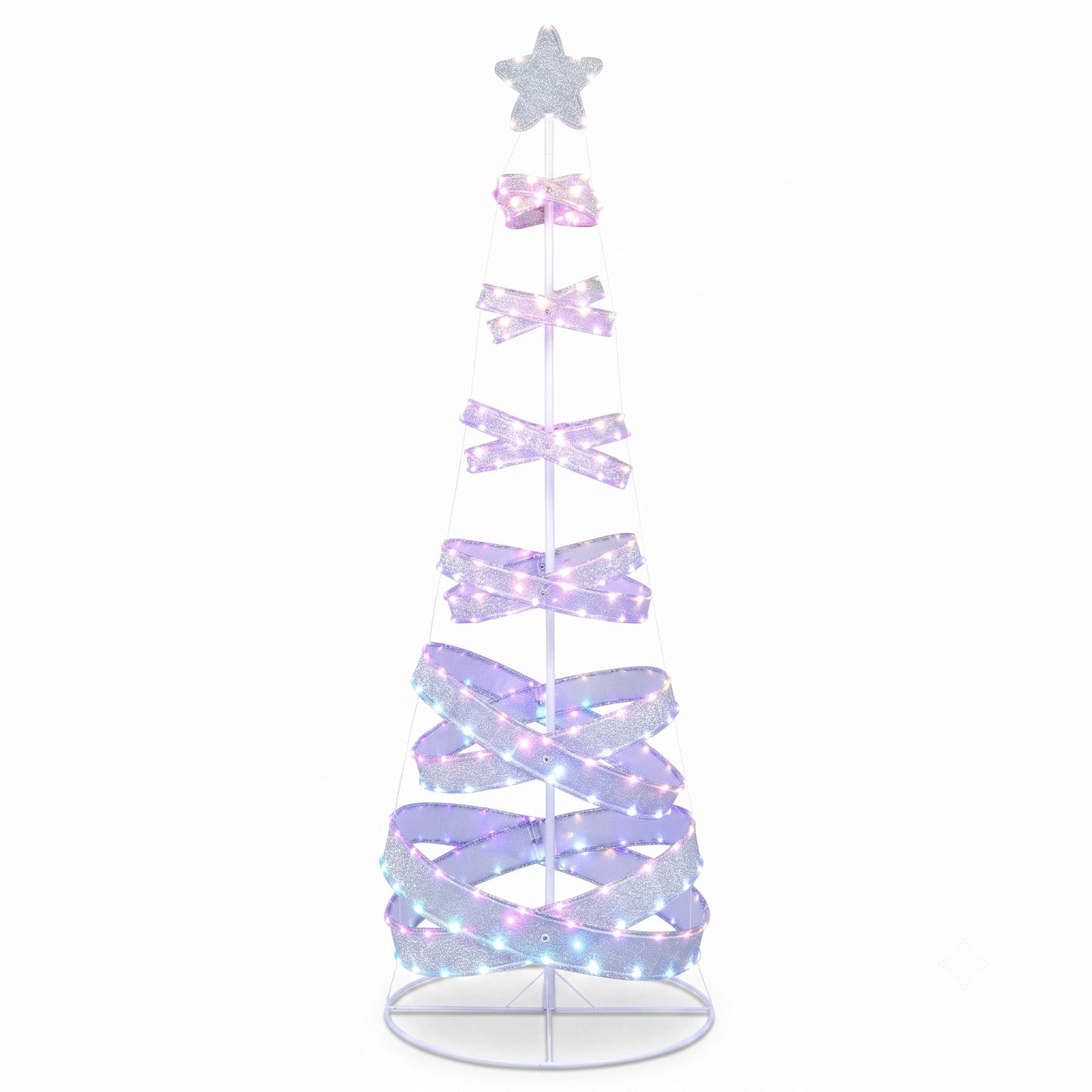 RUIE 7 FT Outdoor Spiral Christmas Tree with 341 LED Lights, 34 Lighting Modes Collapsible Metal Xmas Tree for Yard Party Holiday Decoration, White