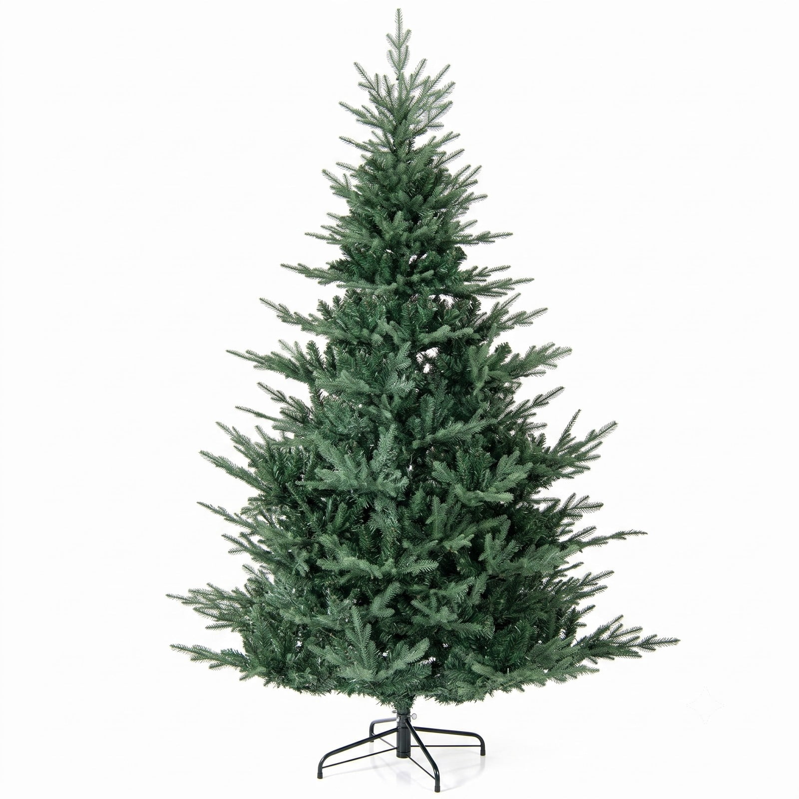 RUIE 7 FT Pre-Lit Artificial Christmas Tree with 350 Warm White LED Lights, 1102 Branch Tips, Hinged Full Spruce Xmas Tree with Metal Stand for Home Holiday, Green