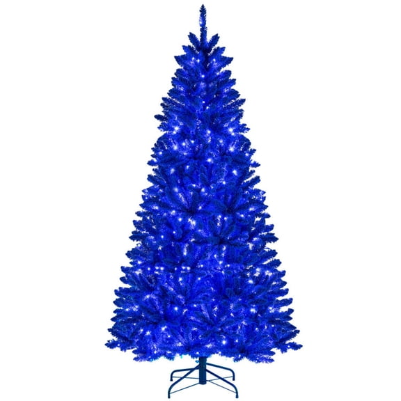 RUIE 7 FT Royal Blue Christmas Tree, Pre-Lit Artificial Xmas Tree with 340 Blue LED Lights & Remote