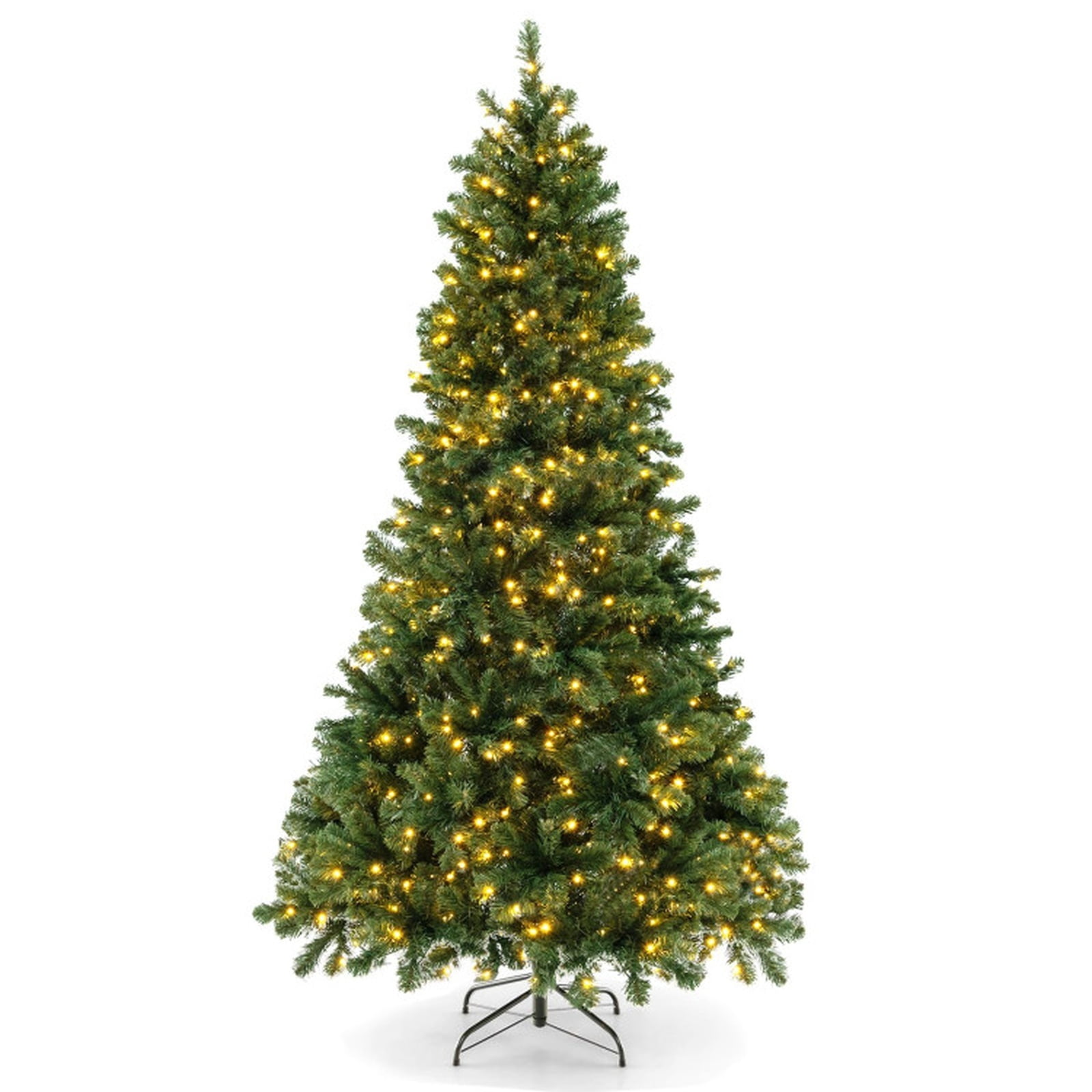 RUIE 7 ft Hinged Christmas Tree, Pre-Lit Green Artificial Xmas Tree with 700 LED Lights, 1188 Branch Tips and Foldable Metal Stand