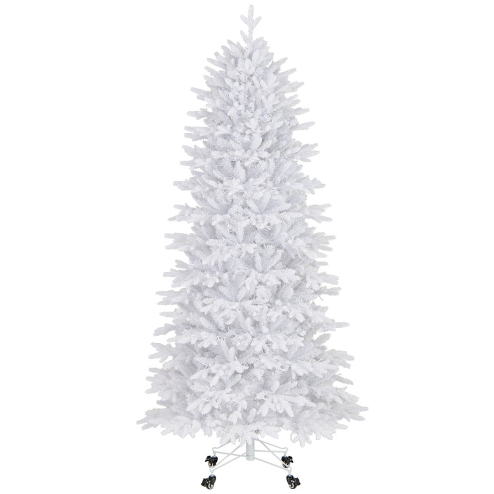 RUIE 7 ft White Christmas Tree, Pre-Lit Artificial Xmas Tree with 900 LED Lights and 1880 Branch Tips, Full Snowy Holiday Tree