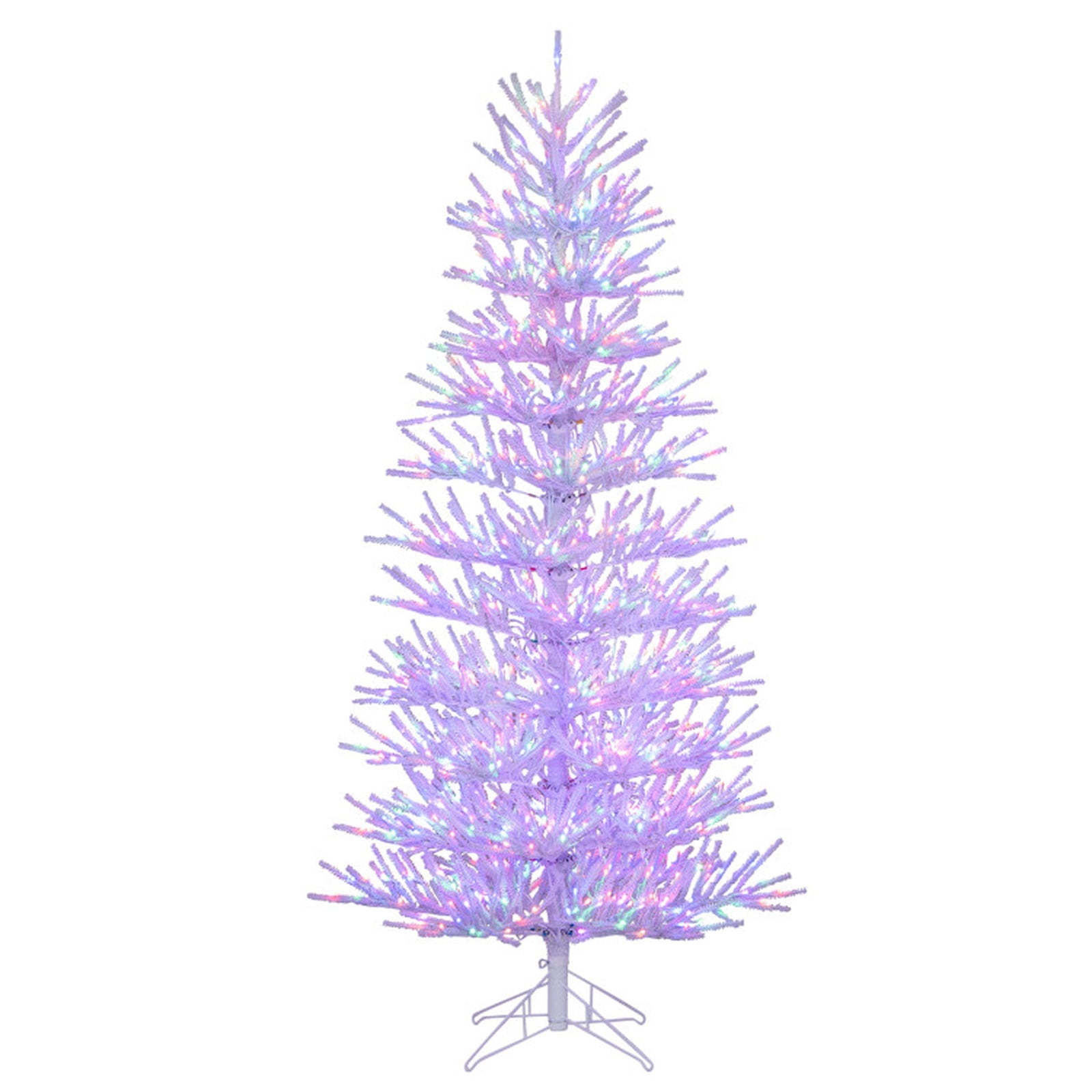RUIE 7 ft White Christmas Tree, Pre-Lit Hinged Artificial Xmas Tree with 923 LED Lights and 820 Coral-Like Branch Tips for Home