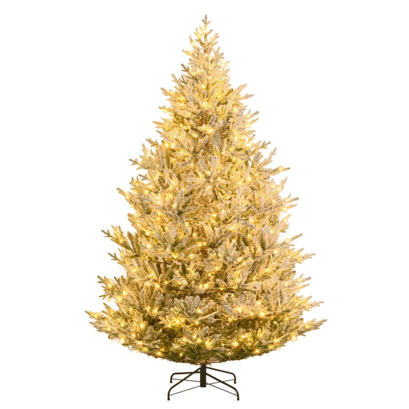 RUIE 8 FT Pre-Lit Snow Flocked Christmas Tree, Artificial Xmas Tree with 580 LED Lights & 13 Modes
