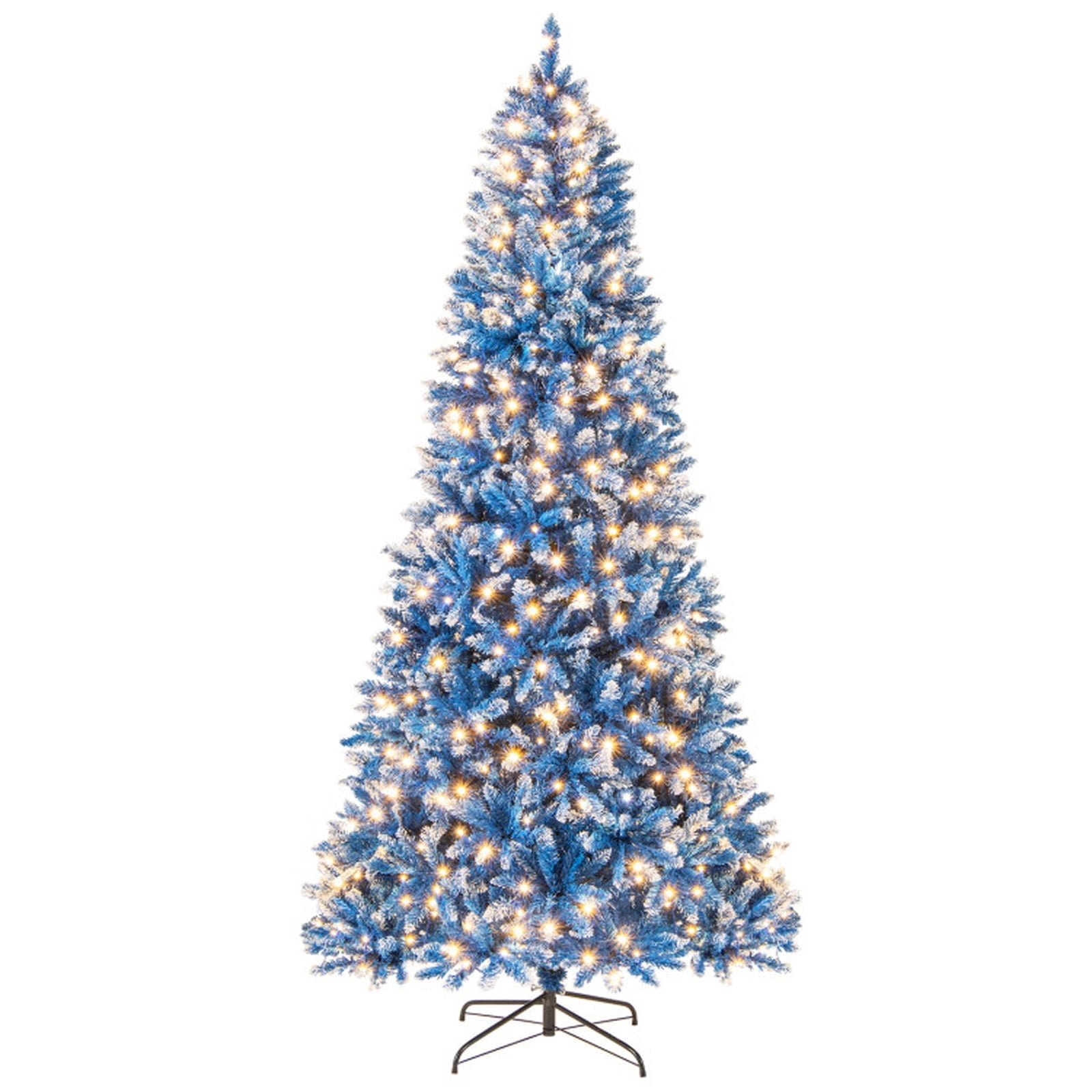 RUIE 8 FT Snowy Blue Christmas Tree, Pre-Lit Artificial Xmas Tree with 420 LED Lights & 8 Modes