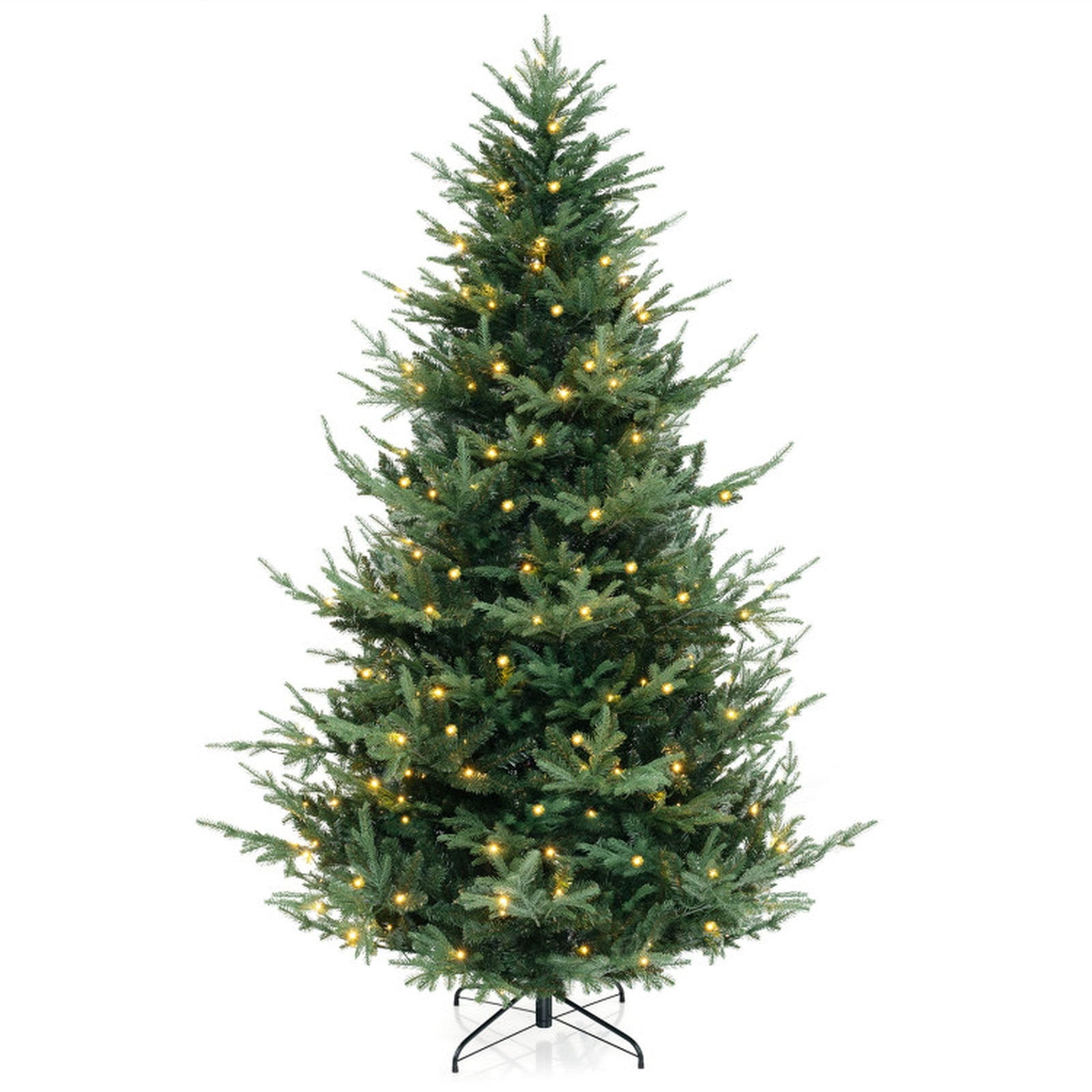 RUIE 8 ft Pre-Lit Christmas Tree, Tall Green Artificial Hinged Xmas Tree with 450 LED Lights, 1480 Branch Tips, Foldable Stand