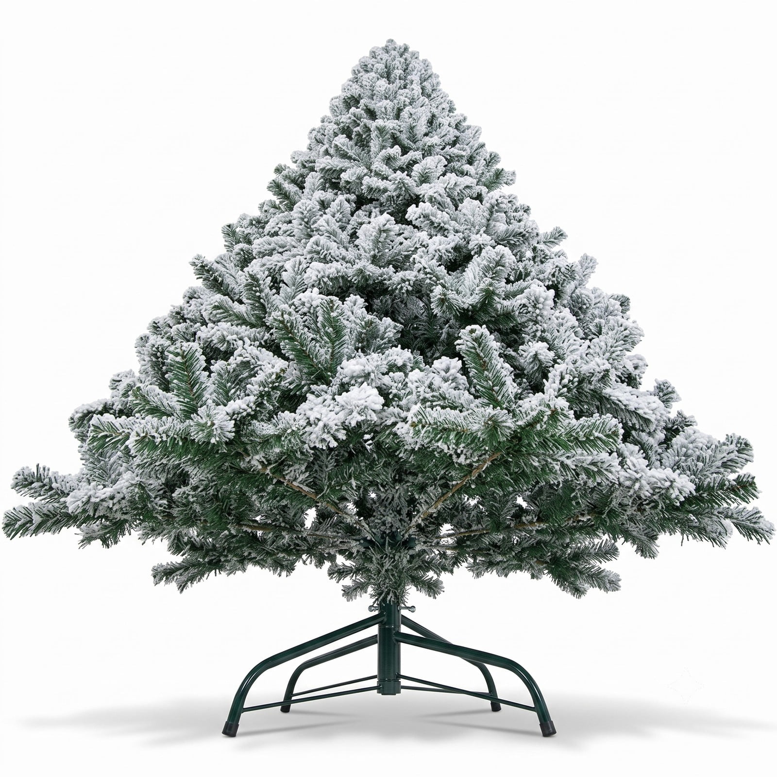 RUIE 9 FT Artificial Christmas Tree, Premium Snow Flocked Hinged Full Xmas Tree with Metal Stand, 1498 Branch Tips PVC Holiday Tree for Home Office Party Indoor, White
