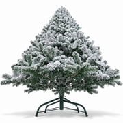 RUIE 9 ft Christmas Decoration, Snow-Flocked Hinged Artificial Christmas Tree with 1498 Lush PVC Branch Tips and X-Shaped Metal Stand, White