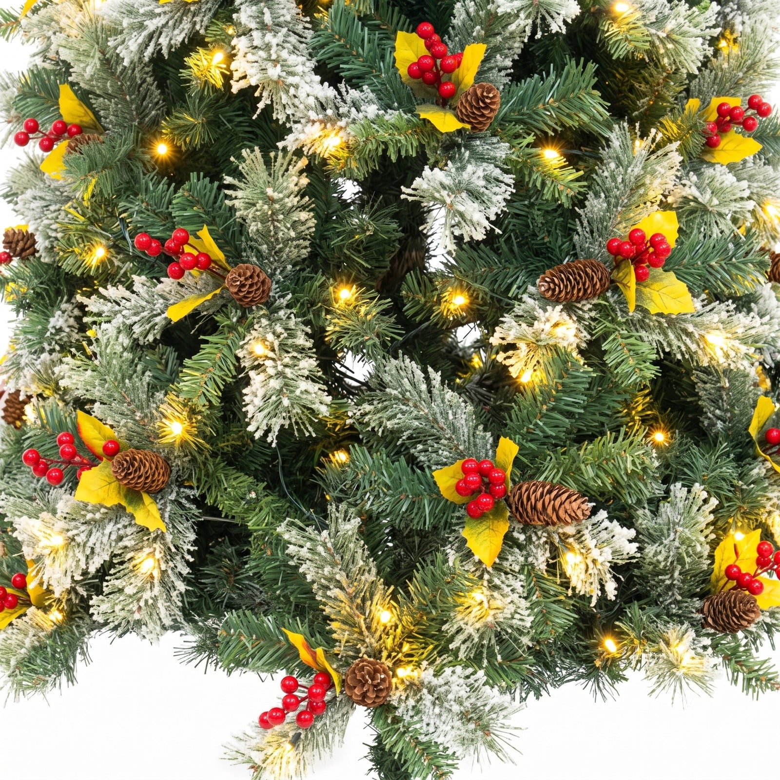 RUIE 9 FT Pre-Lit Artificial Christmas Tree with 1416 Branch Tips, 560 Warm White LED Lights, 8 Lighting Modes and Foldable Metal Stand for Indoor Holiday Decor, Green