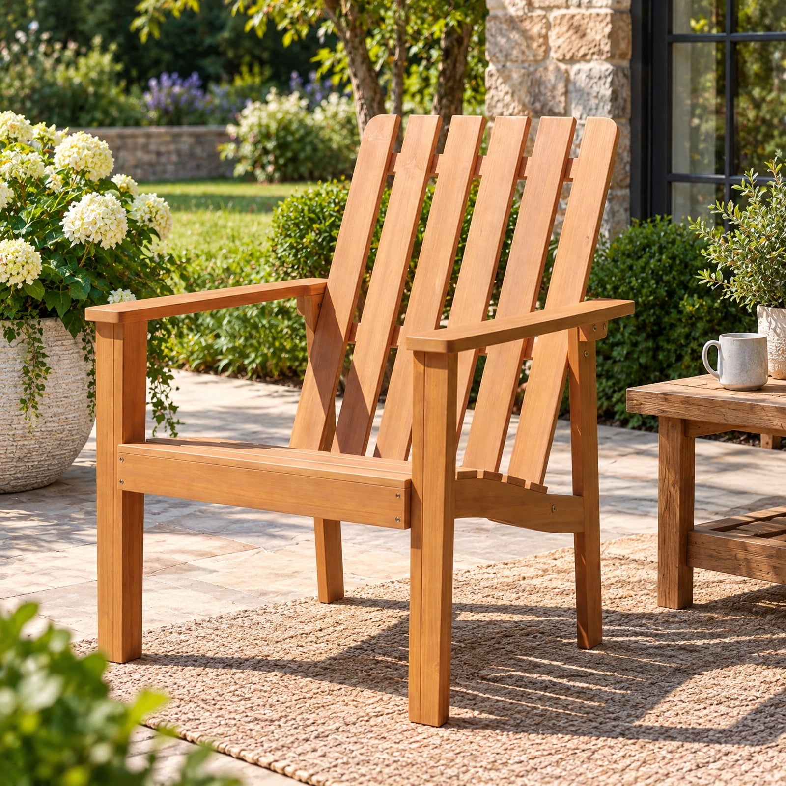 RUIE Acacia Wood Outdoor Patio Chair with Slatted Backrest and Seat ...